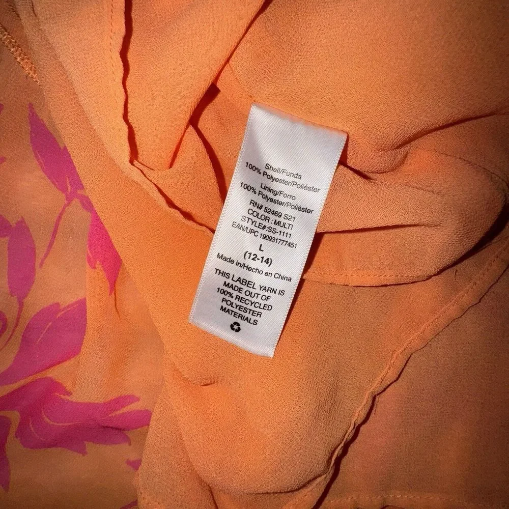 Women's Large 12-14 Orange Pink Chiffon Asymmetric Skirt‎ Y2K 90s Fairy Spring